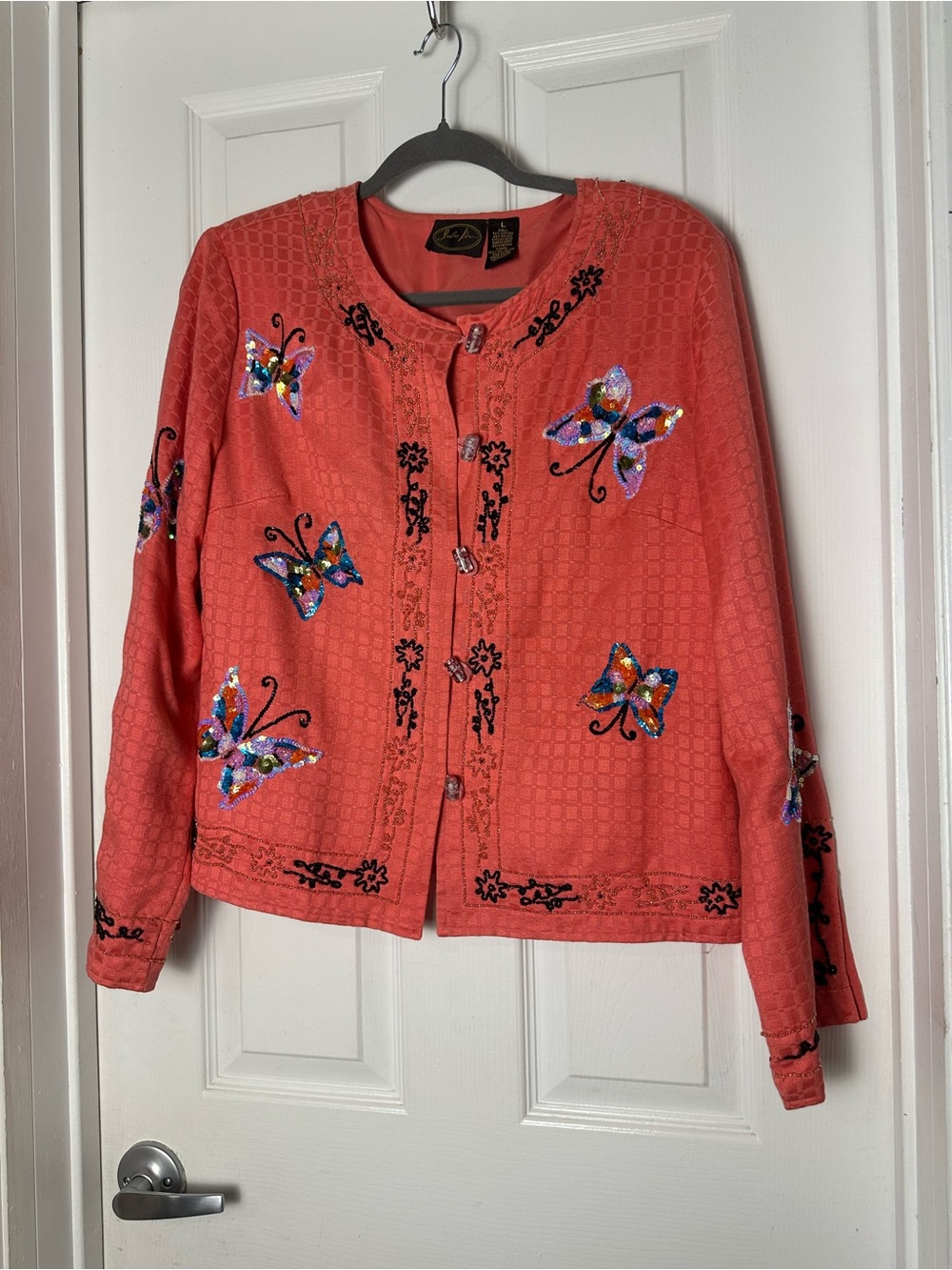 Julia Kim Coral Embellished Butterfly Button-Front Jacket Size Large
